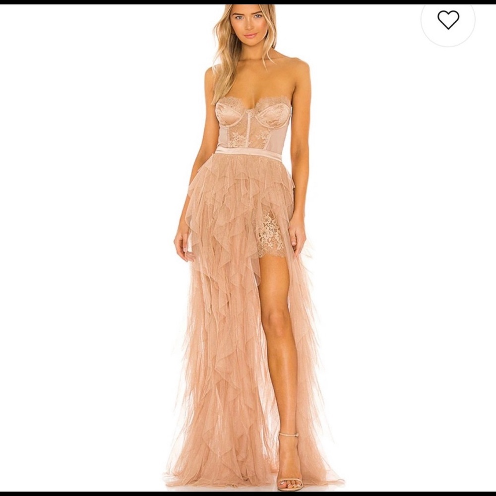 For Love Lemons x Revolve bustier Gown in Warm Taupe